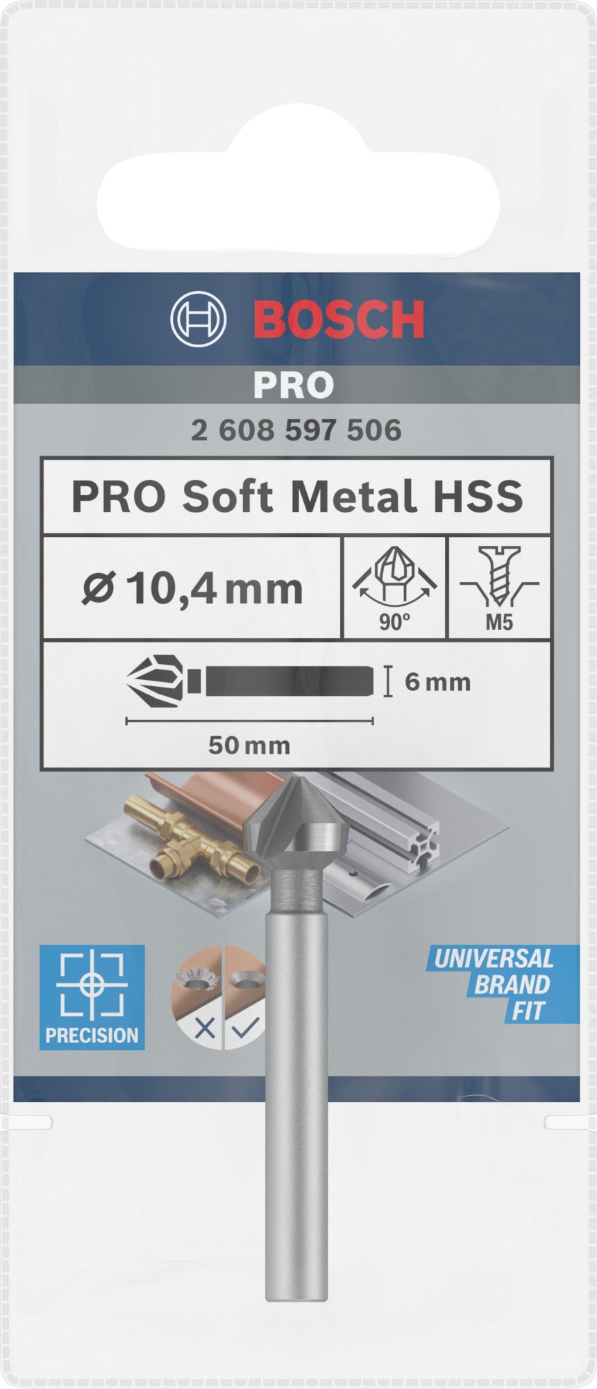 Broca avellanadora PRO Soft Metal HSS, 10,4 x 50 mm, M5