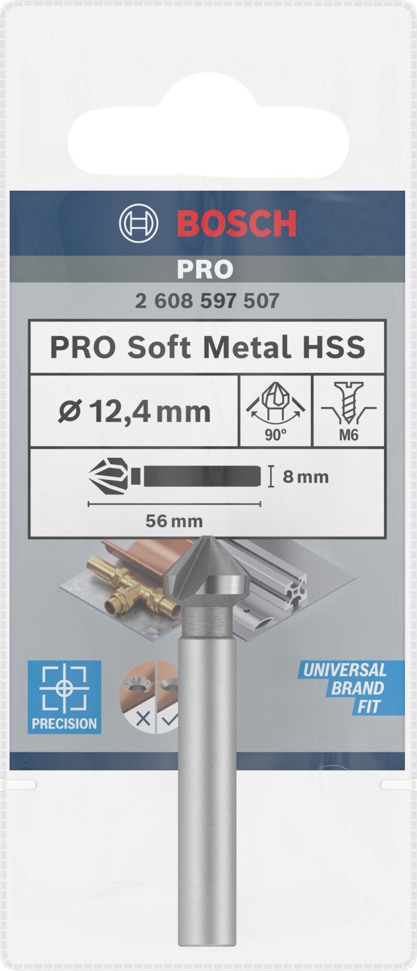 Broca avellanadora PRO Soft Metal HSS, 12,4 x 56 mm, M6