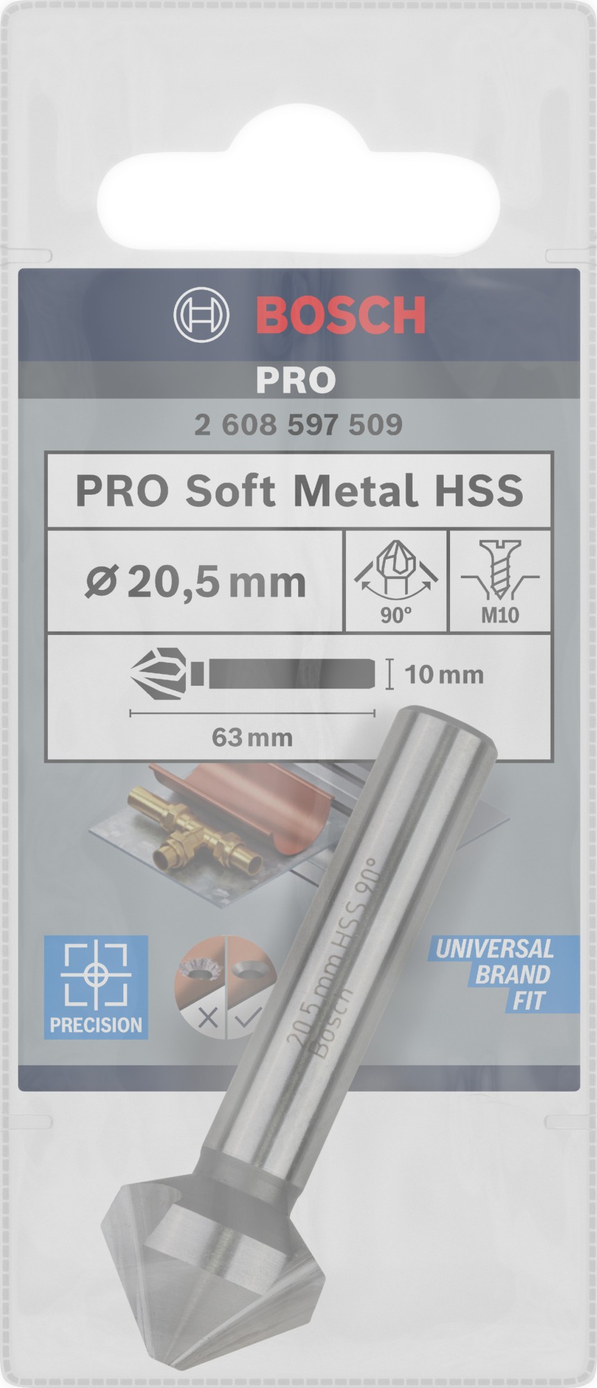 Broca avellanadora PRO Soft Metal HSS, 20,5 x 63 mm, M10