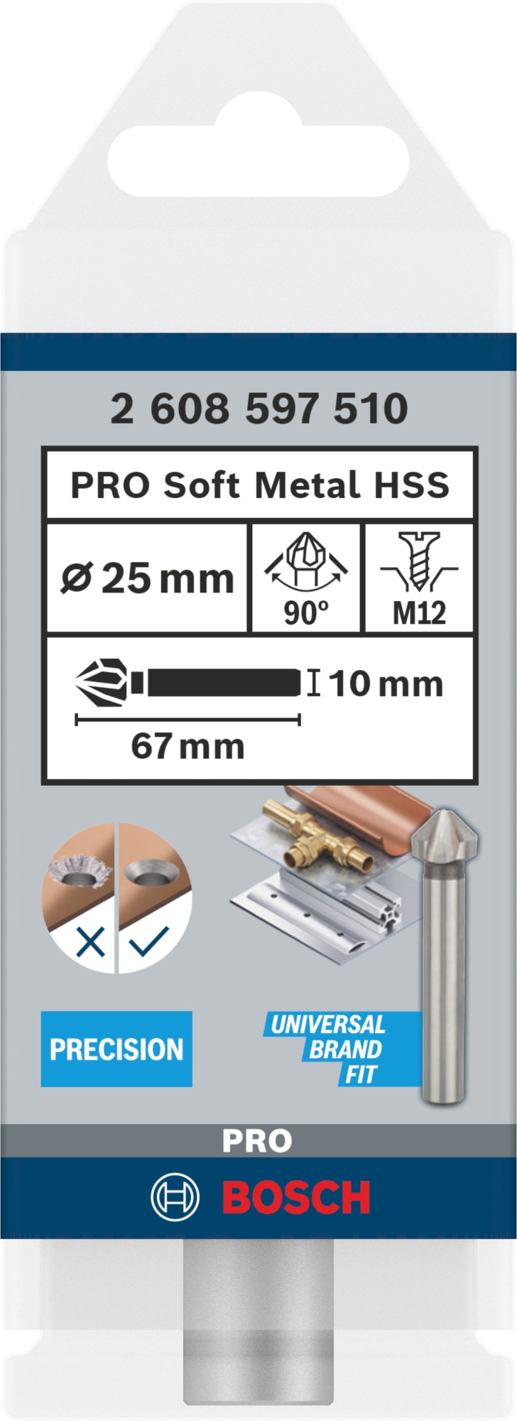 Broca avellanadora PRO Soft Metal HSS, 25 x 67 mm, M12