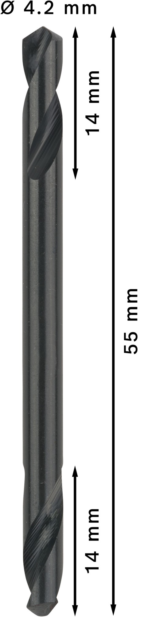 Broca helicoidal de doble punta PRO Metal HSS-G, 4,2 x 14 x 55 mm, 10 uds.