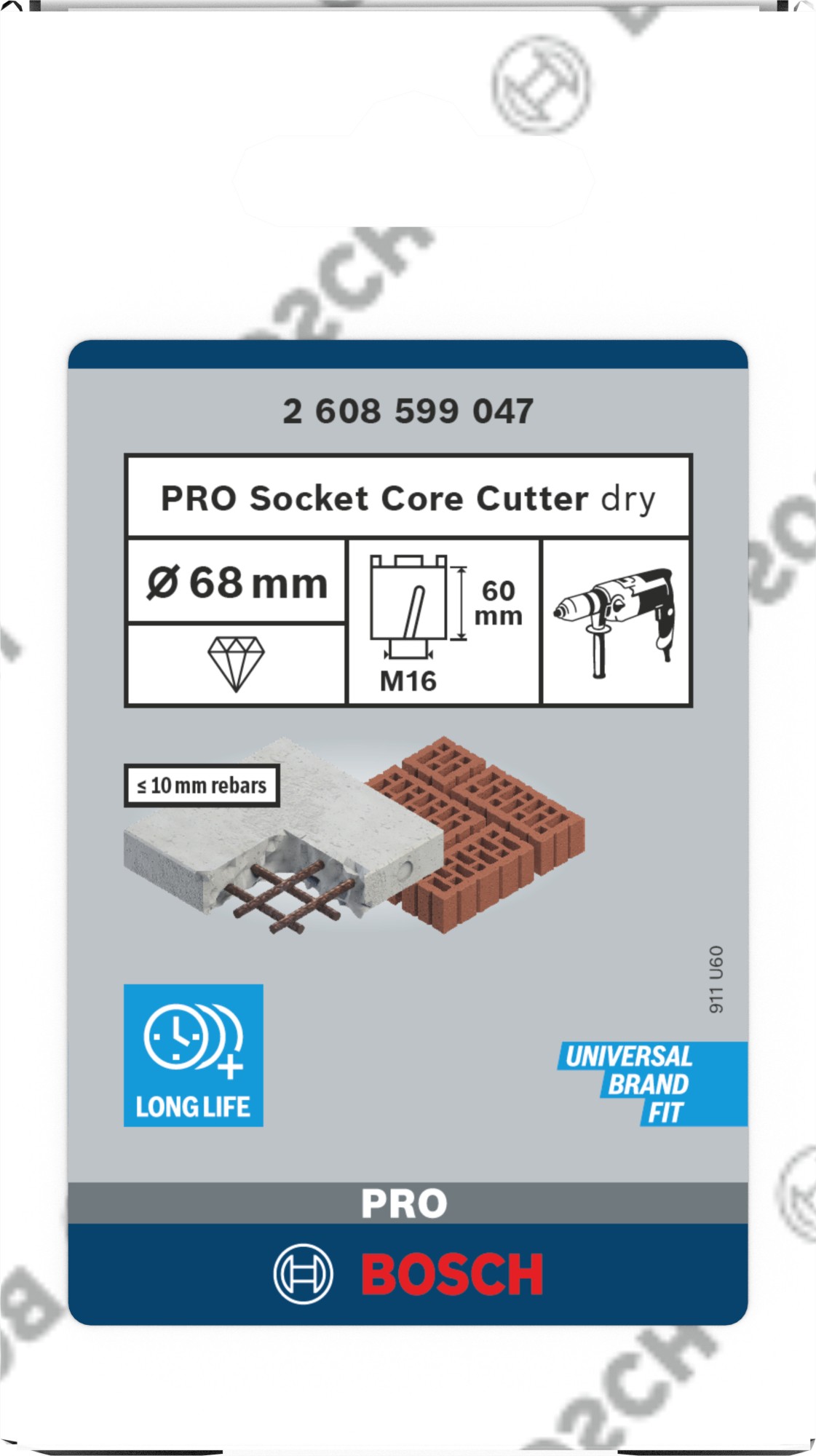 PRO Socket Core Cutter dry, 68 x 60 mm, rosca M16