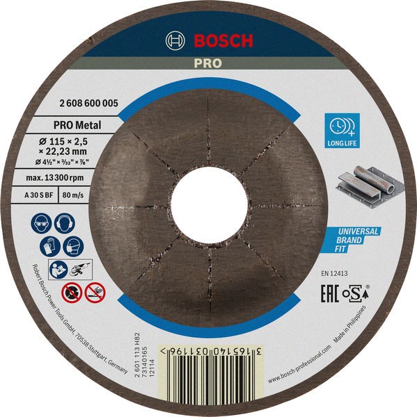 Disco de corte abrasivo PRO Metal, 115 x 2,5 x 22,23 mm, cóncavo, oSa