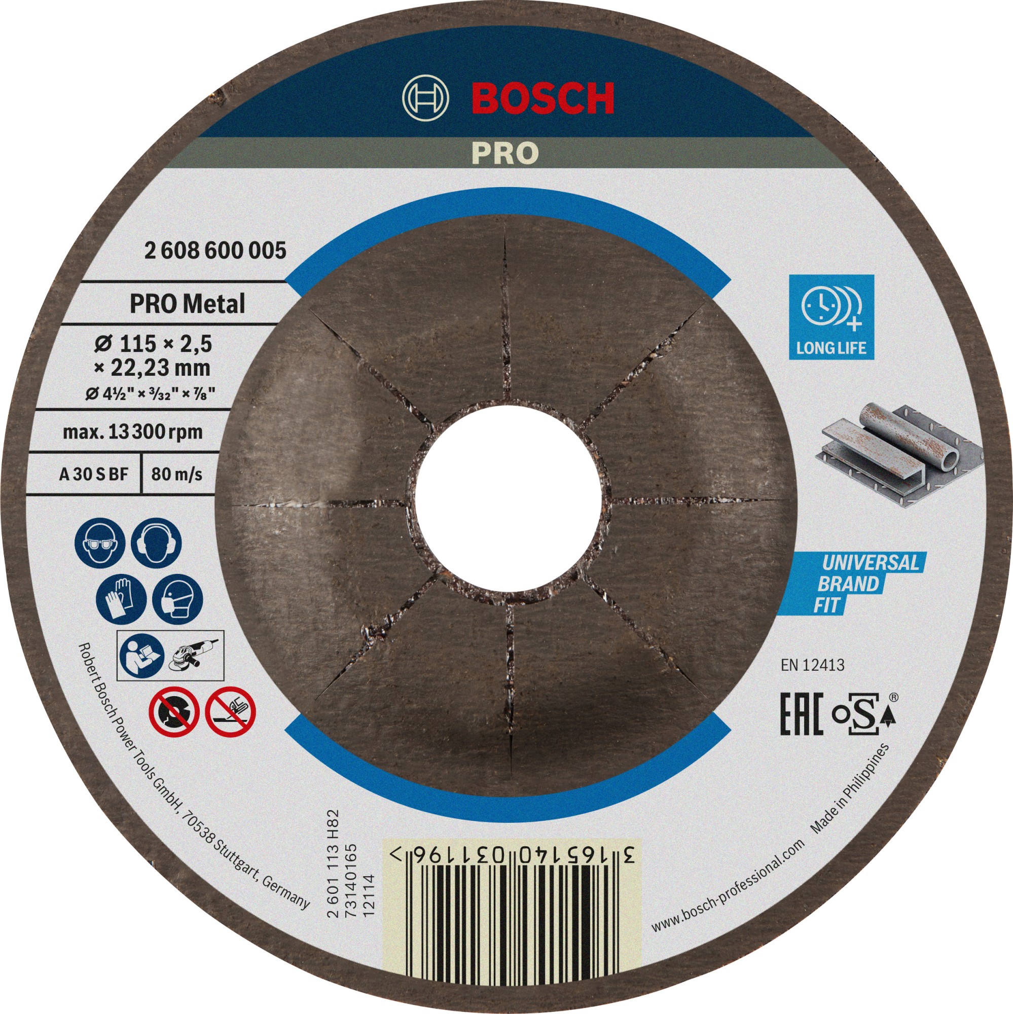 Disco de corte abrasivo PRO Metal, 115 x 2,5 x 22,23 mm, cóncavo, oSa