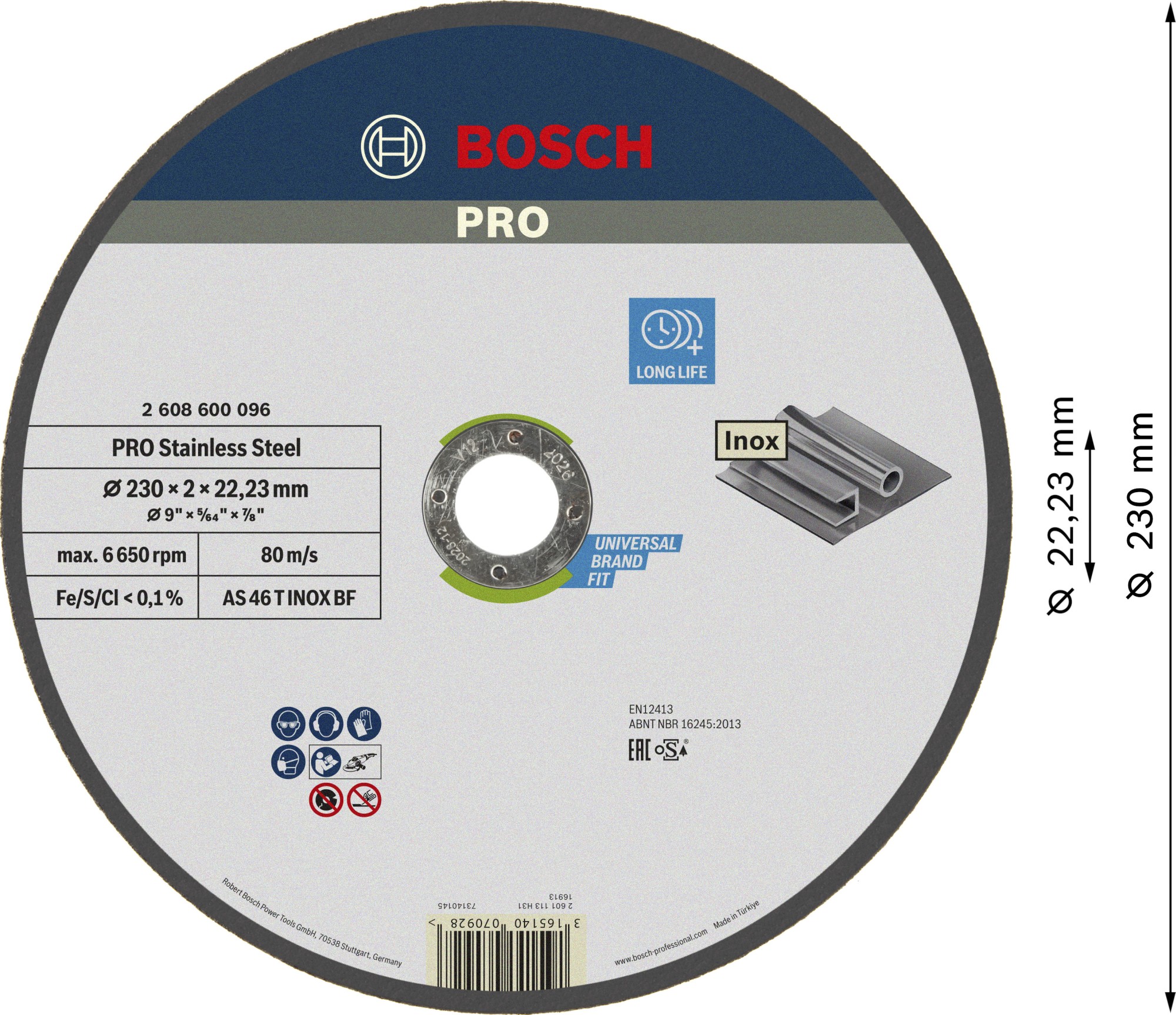 Disco de corte PRO Stainless Steel, 230 x 2 x 22,23 mm