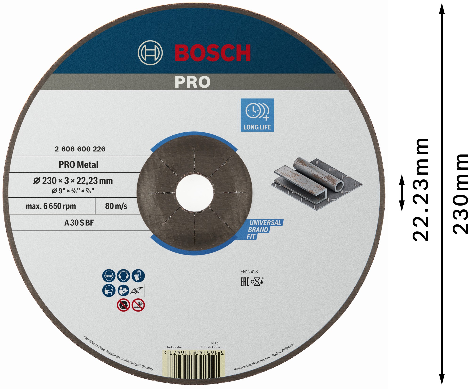 Disco de corte abrasivo PRO Metal, 230 x 3 x 22,23 mm, oSa