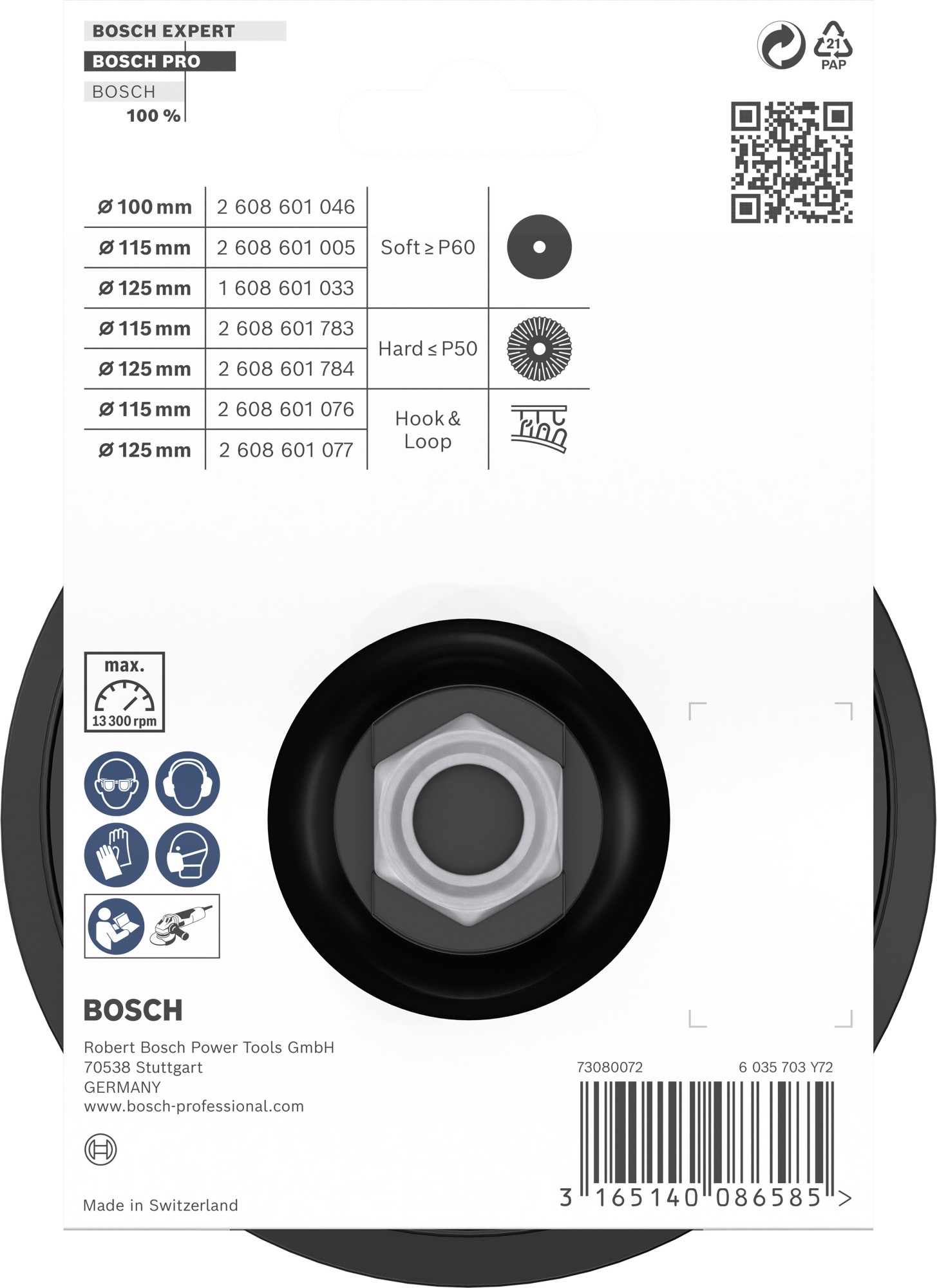 PRO Backing Pad, 115 mm, M14, con fijación de gancho y bucle