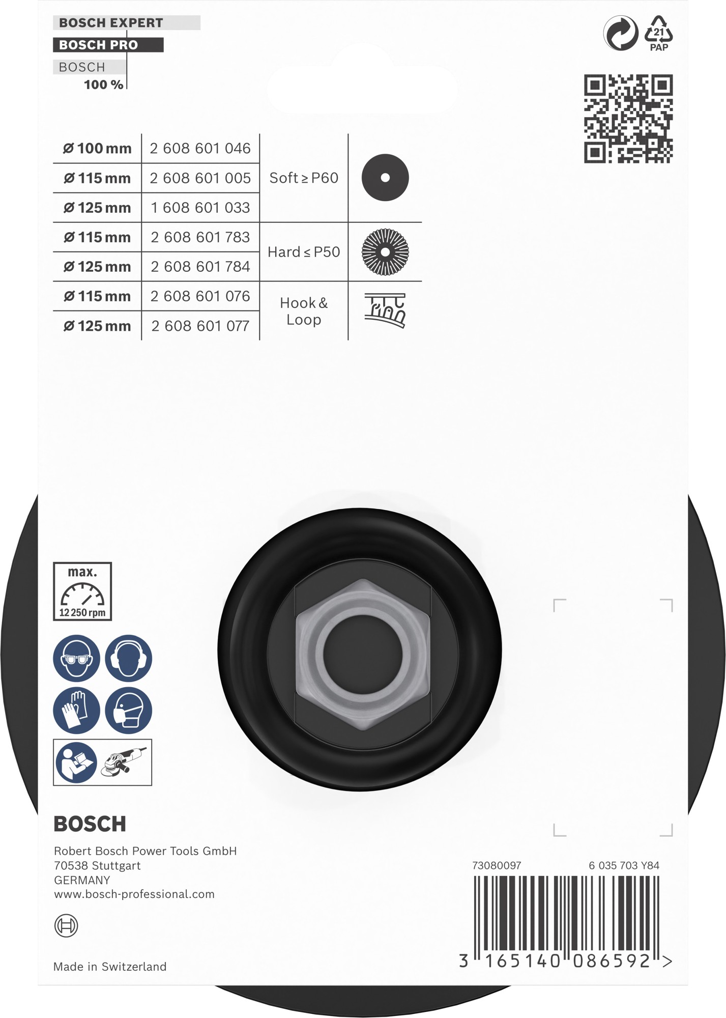 PRO Backing Pad, 125 mm, M14, con fijación de gancho y bucle
