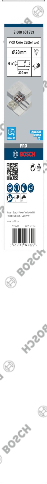 PRO Core Cutter wet, 28 x 300 mm, G 1/2"