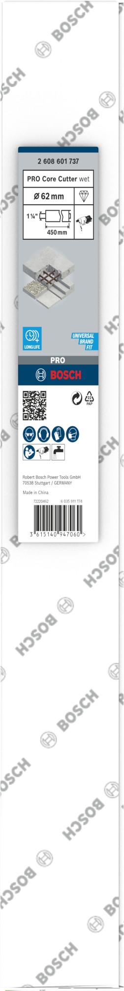 PRO Core Cutter wet, 62 x 450 mm, 1 1/4" UNC