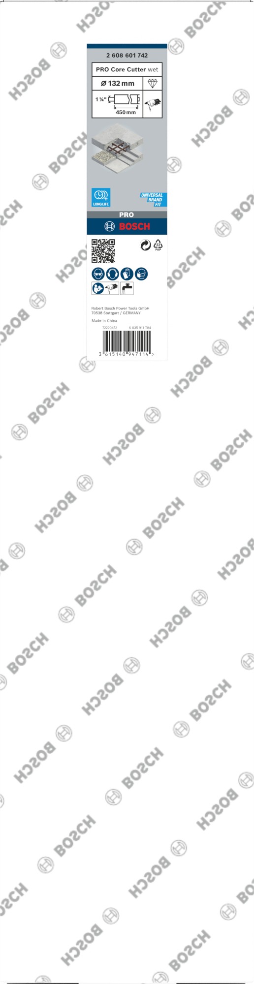 PRO Core Cutter wet, 132 x 450 mm, 1 1/4" UNC