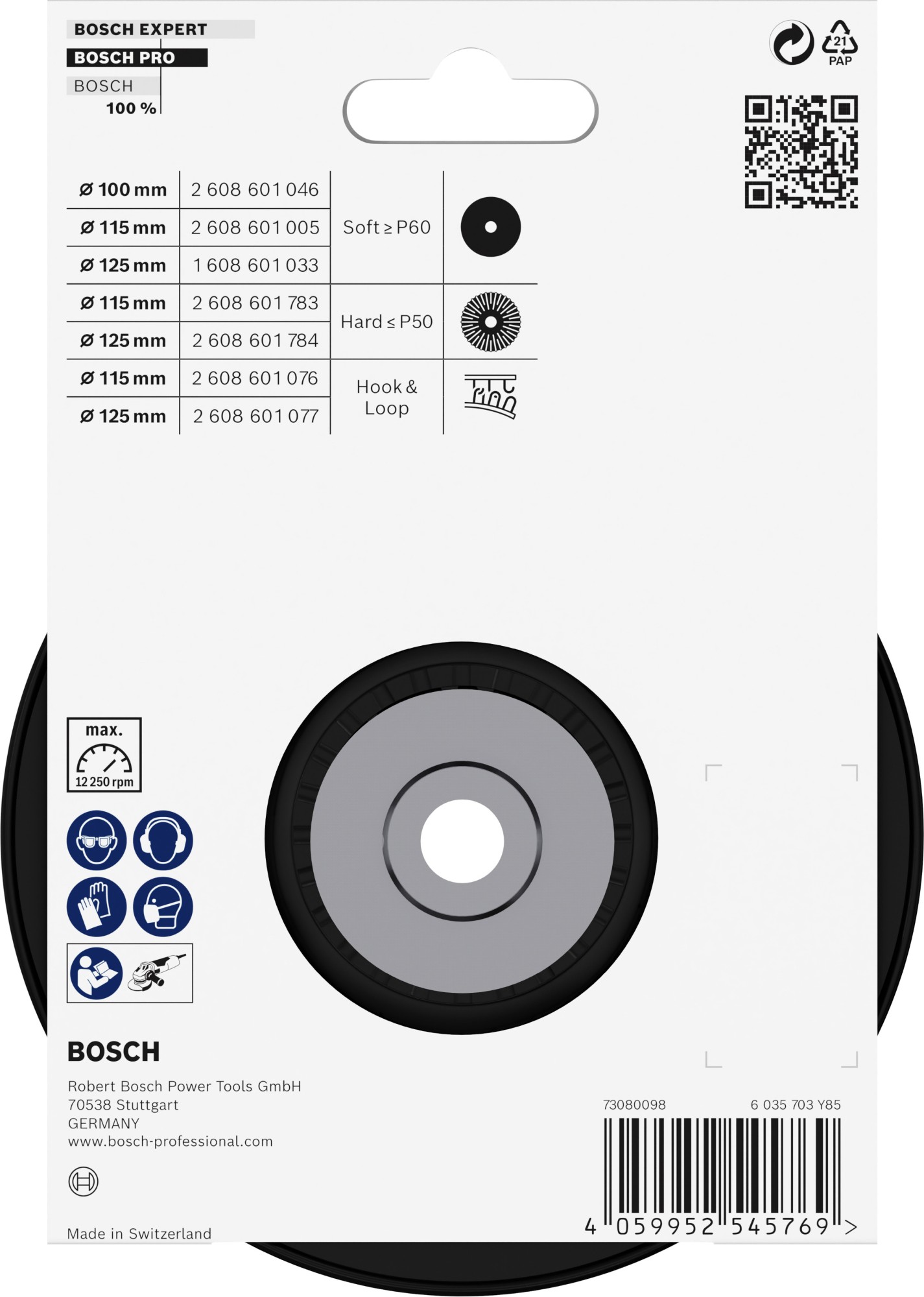 Plato de soporte duro PRO, 125 mm, M14