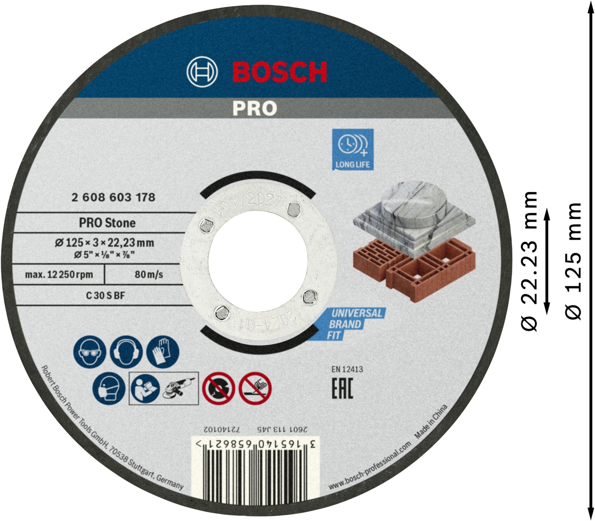 Disco de corte PRO Stone, 125 x 3 x 22,23 mm