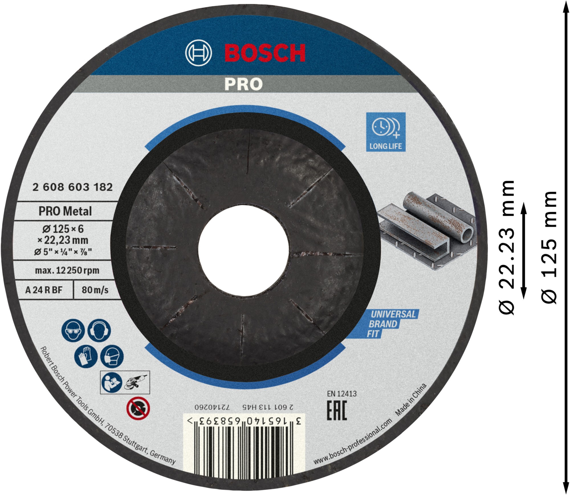 Disco de desbaste PRO Metal, 125 x 6 x 22,23 mm