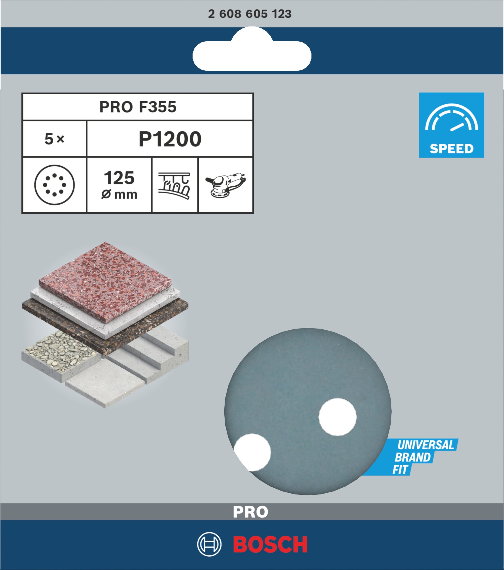 Disco de lija PRO F355, 125 mm, G1200, 5 unidades
