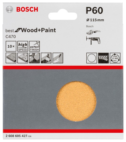 Estuche de 10 hojas de lija C470. 115 mm, 60