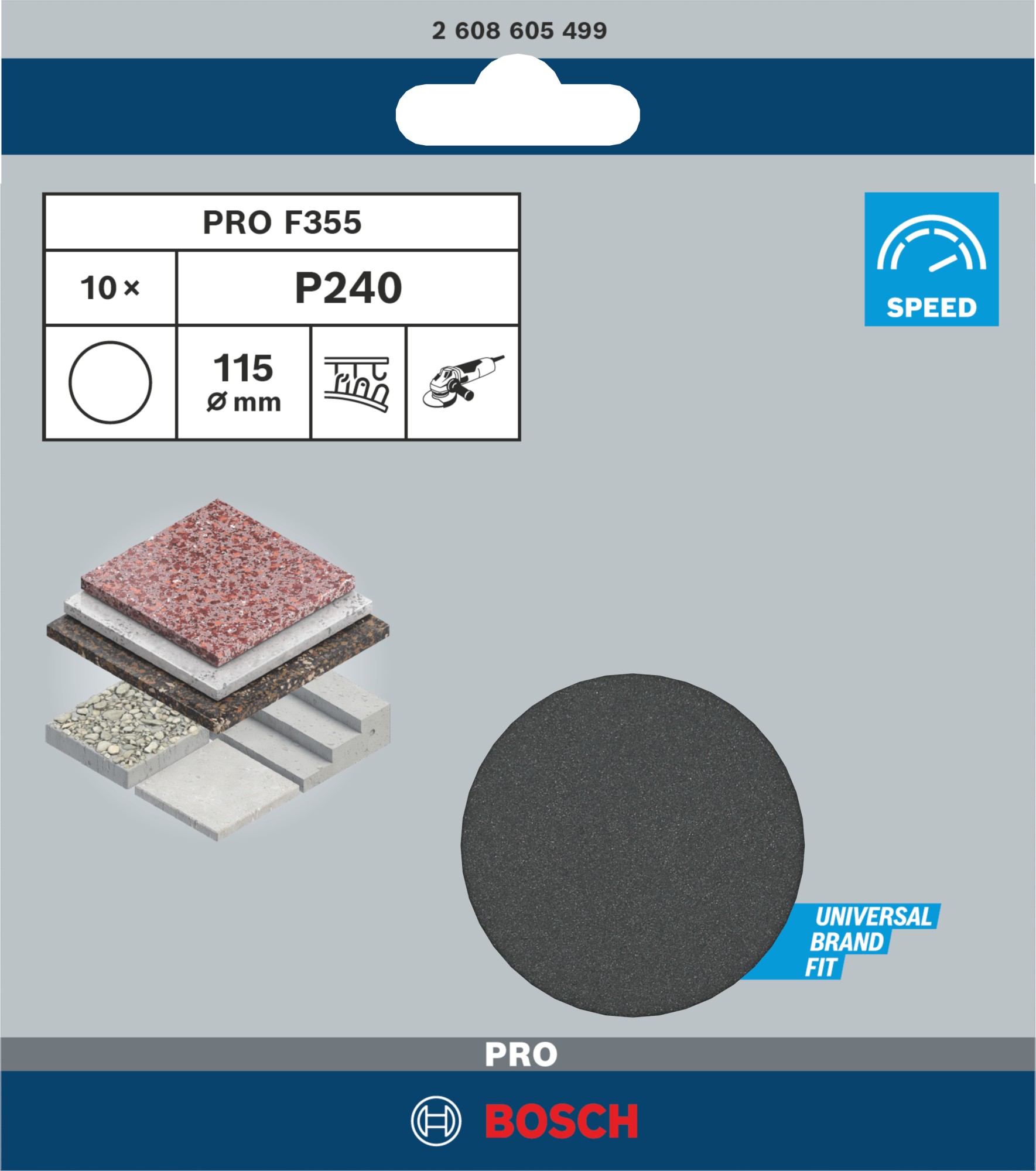 Disco de lija PRO F355, 115 mm, G240, 10 unidades