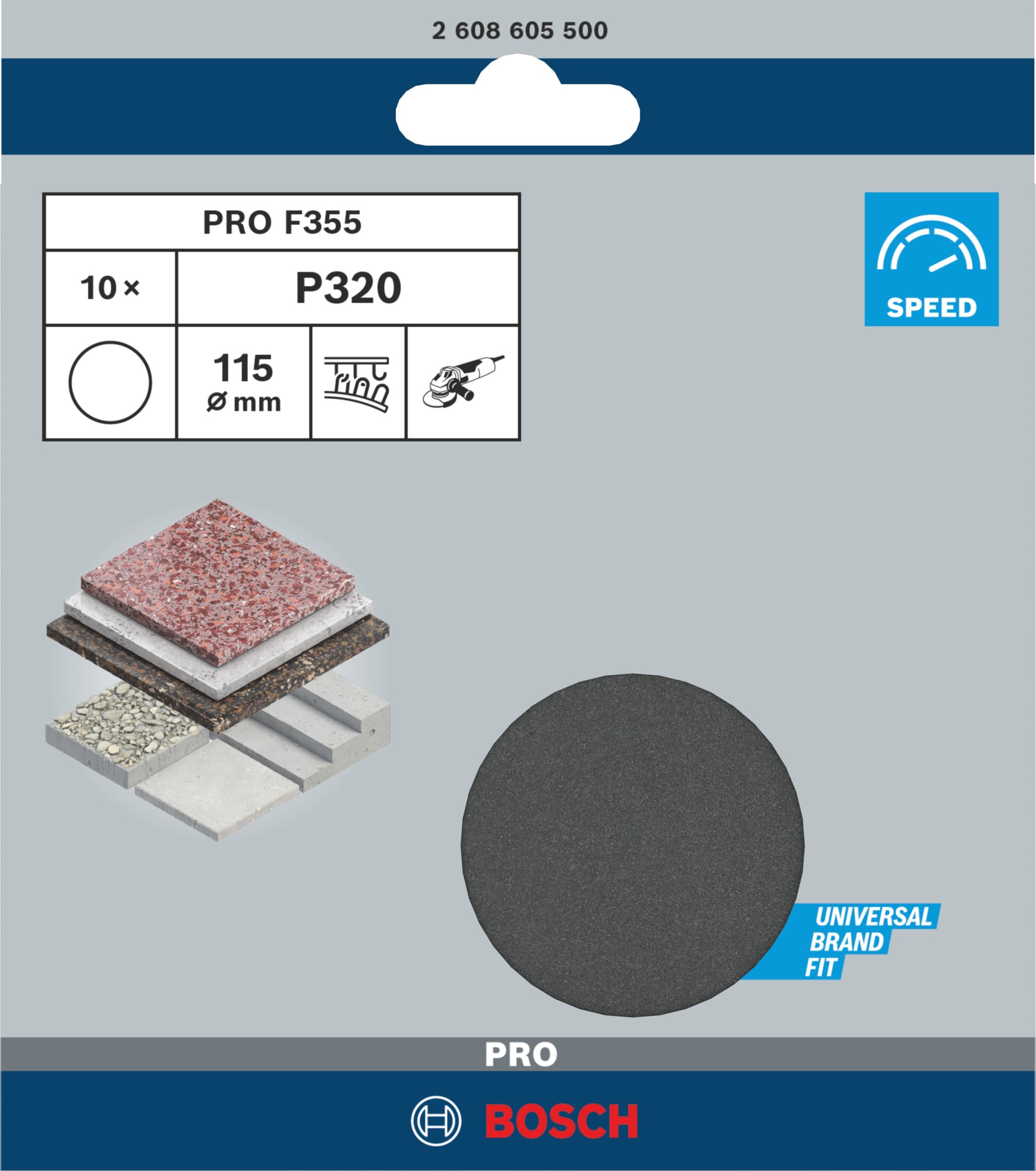 Hoja de lija PRO F355, 115 mm, G320, 10 unidades