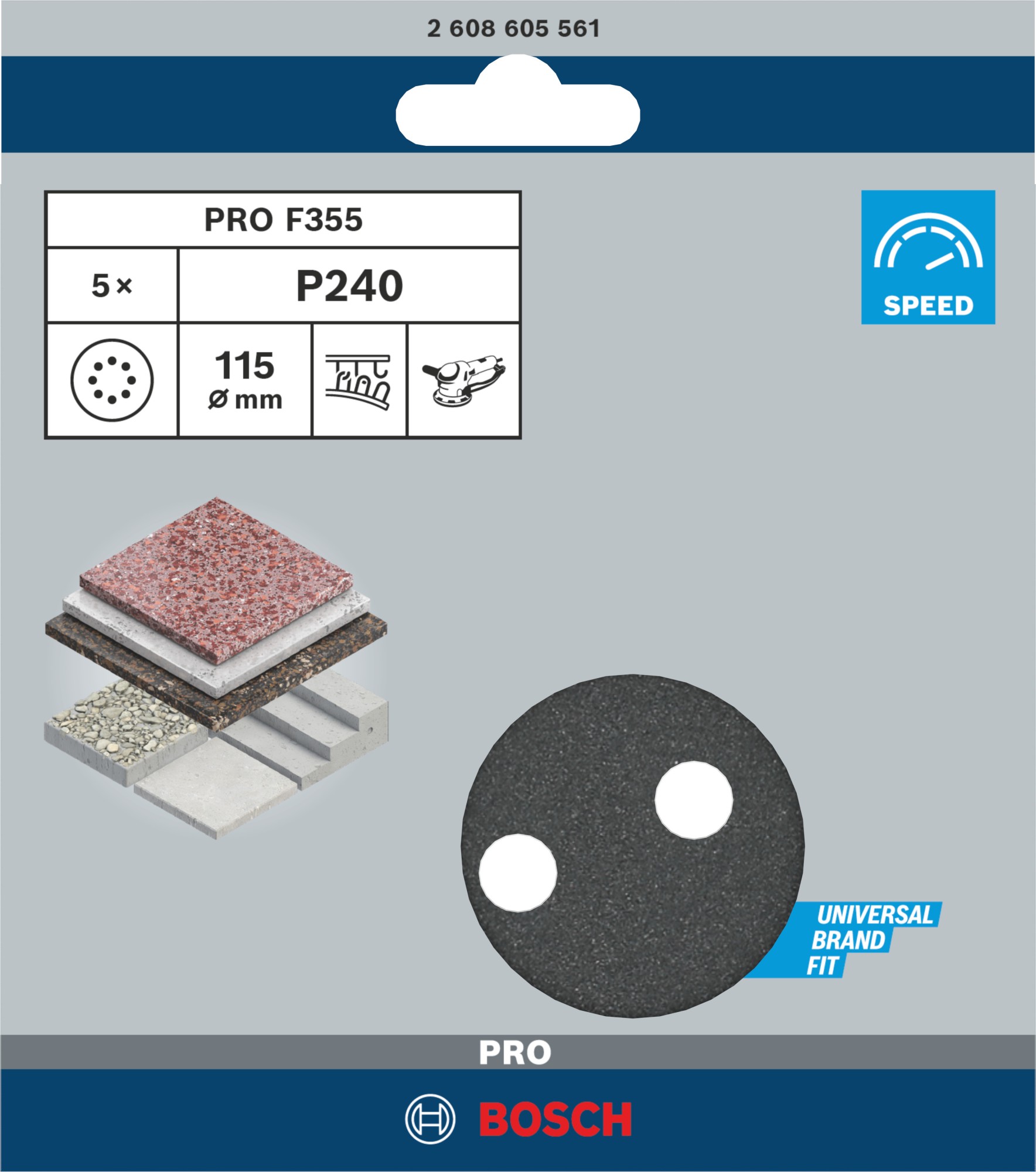 Disco de lija PRO F355, 115 mm, G240, 5 unidades