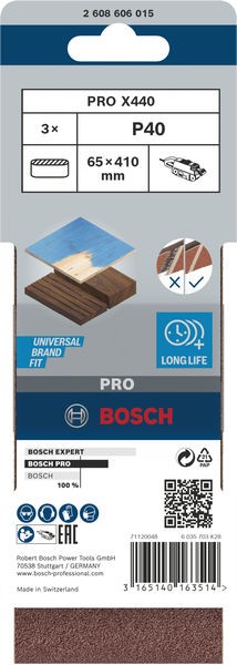 Banda de lija PRO X440, 65 x 410 mm, G40, 3 unidades