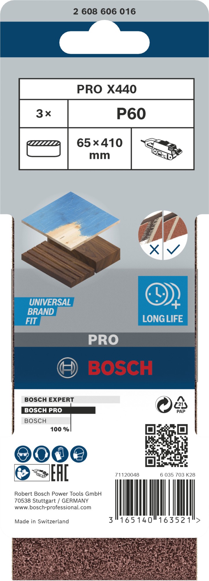 Banda de lija PRO X440, 65 x 410 mm, G60, 3 unidades