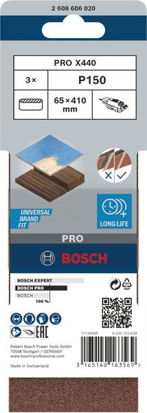 Banda de lija PRO X440, 65 x 410 mm, G150, 3 unidades