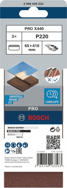 Banda de lija PRO X440, 65 x 410 mm, G220, 3 unidades