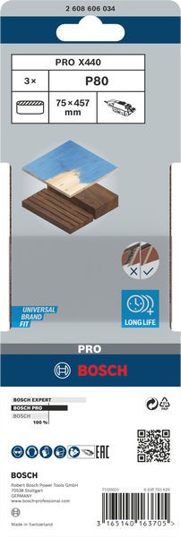 Banda de lija PRO X440, 75 x 457 mm, G80, 3 unidades