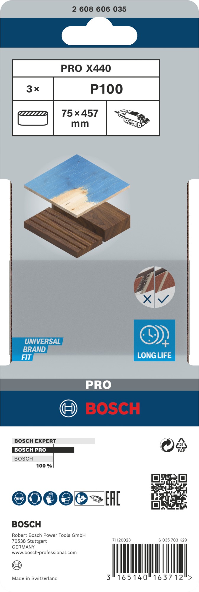 Banda de lija PRO X440, 75 x 457 mm, G100, 3 unidades