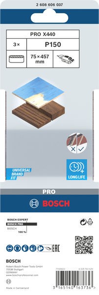 Banda de lija PRO X440, 75 x 457 mm, G150, 3 unidades