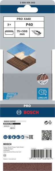 Banda de lija PRO X440, 75 x 508 mm, G40, 3 unidades