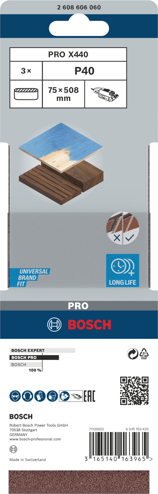 Banda de lija PRO X440, 75 x 508 mm, G40, 3 unidades