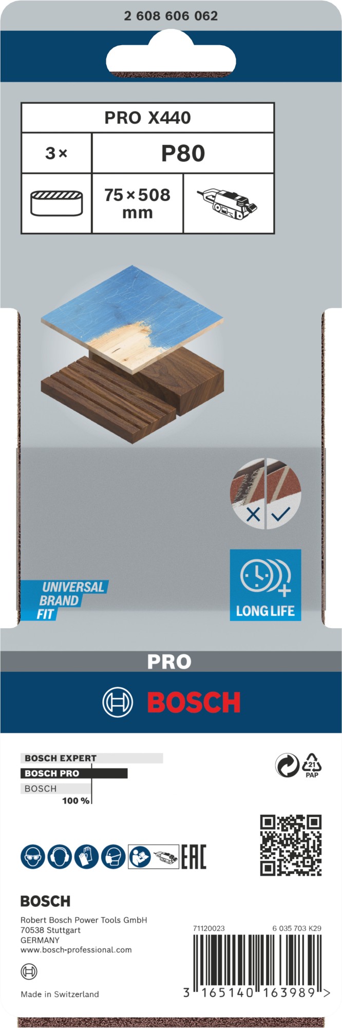 Banda de lija PRO X440, 75 x 508 mm, G80