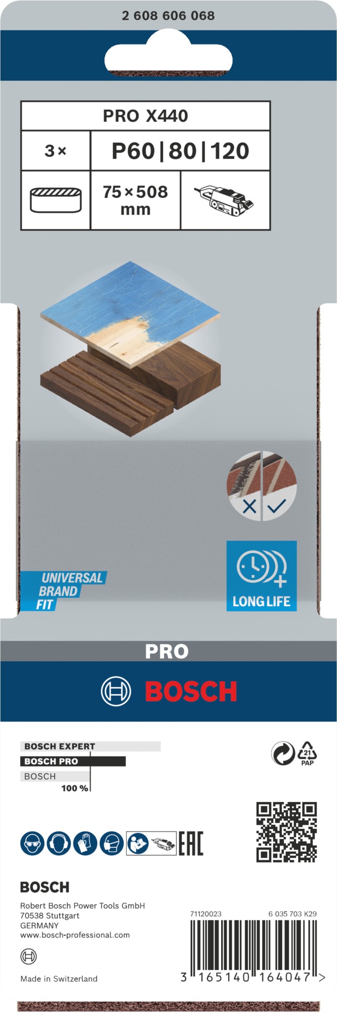 Banda de lija PRO X440, 75 x 508 mm, G60, G80, G100, 3 unidades