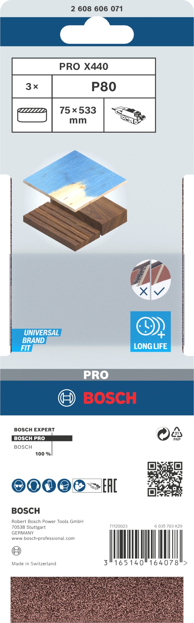Banda de lija PRO X440, 75 x 533 mm, G80, 3 unidades
