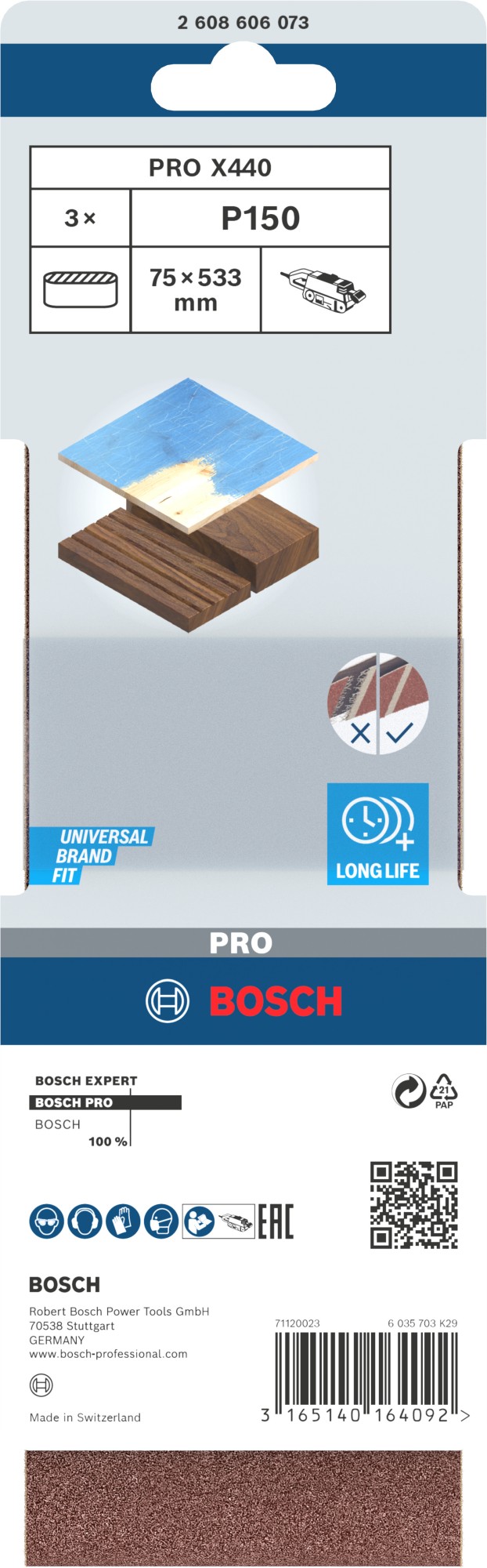 Banda de lija PRO X440, 75 x 533 mm, G150, 3 unidades