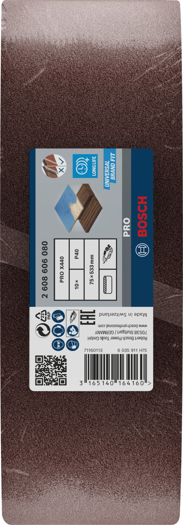 Banda de lija PRO X440, 75 x 533 mm, G40, 10 unidades