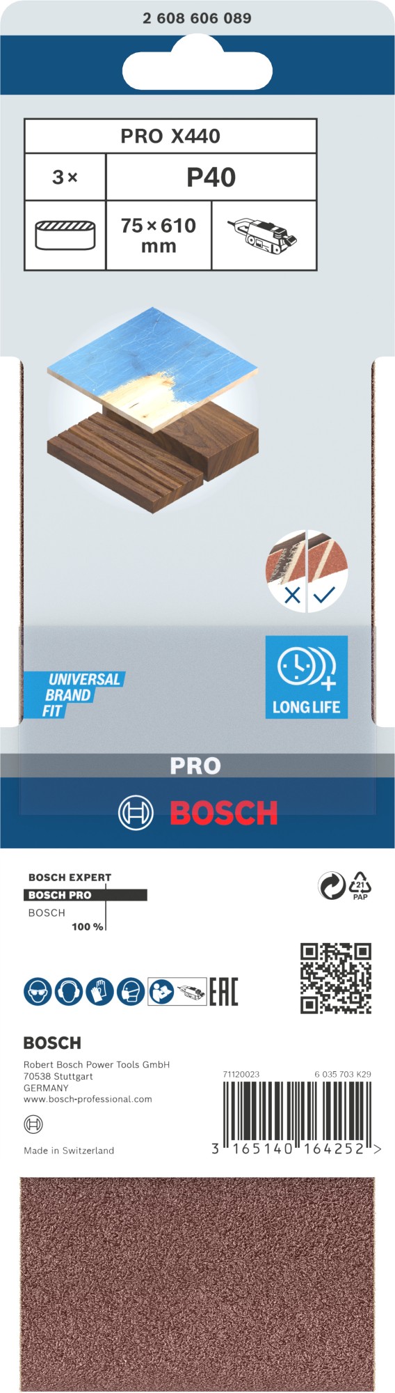 Banda de lija PRO X440, 75 x 610 mm, G40, 3 unidades