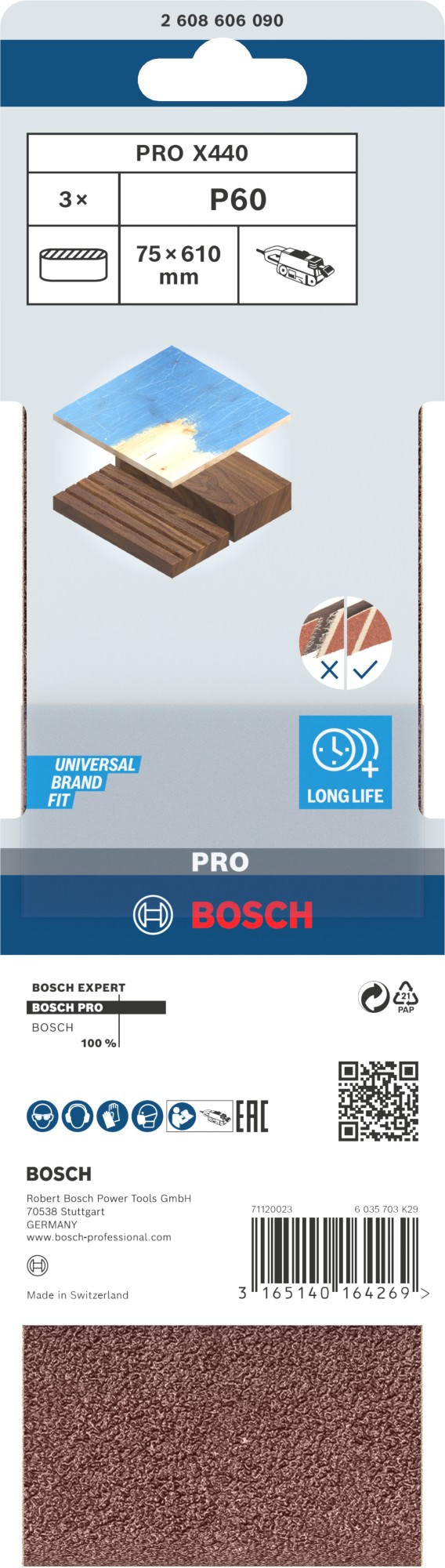 Banda de lija PRO X440, 75 x 610 mm, G60, 3 unidades