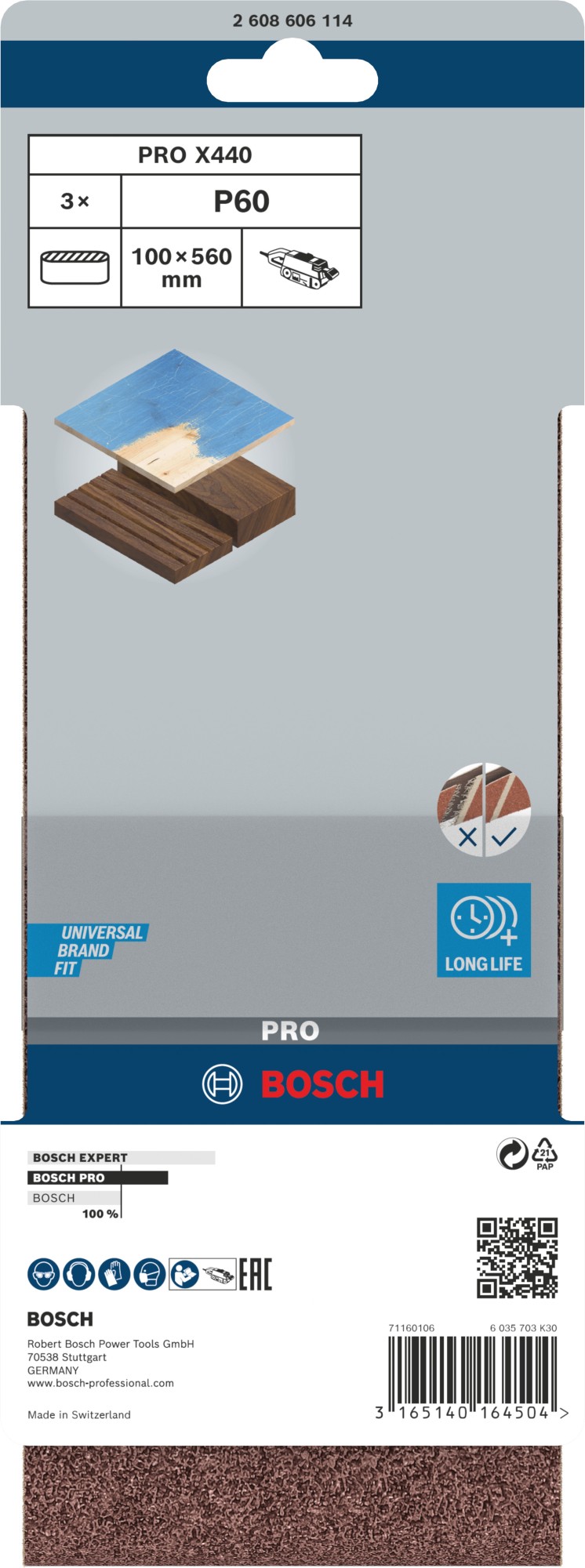 Banda de lija PRO X440, 100 x 560 mm, G60, 3 unidades