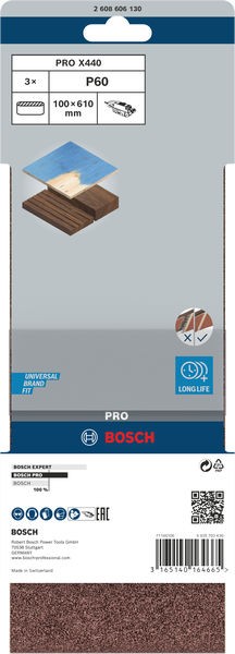 Banda de lija PRO X440, 100 x 610 mm, G60, 3 unidades