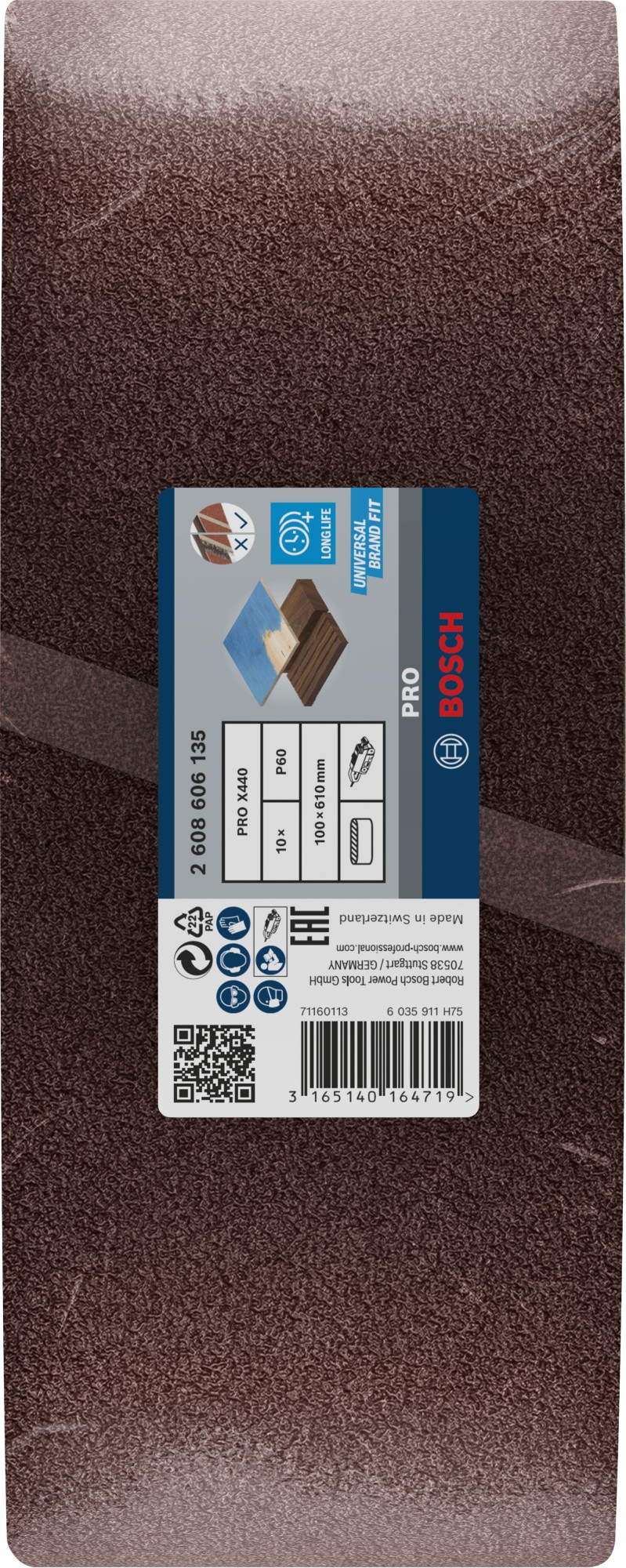 Banda de lija PRO X440, 100 x 610 mm, G60, 10 unidades