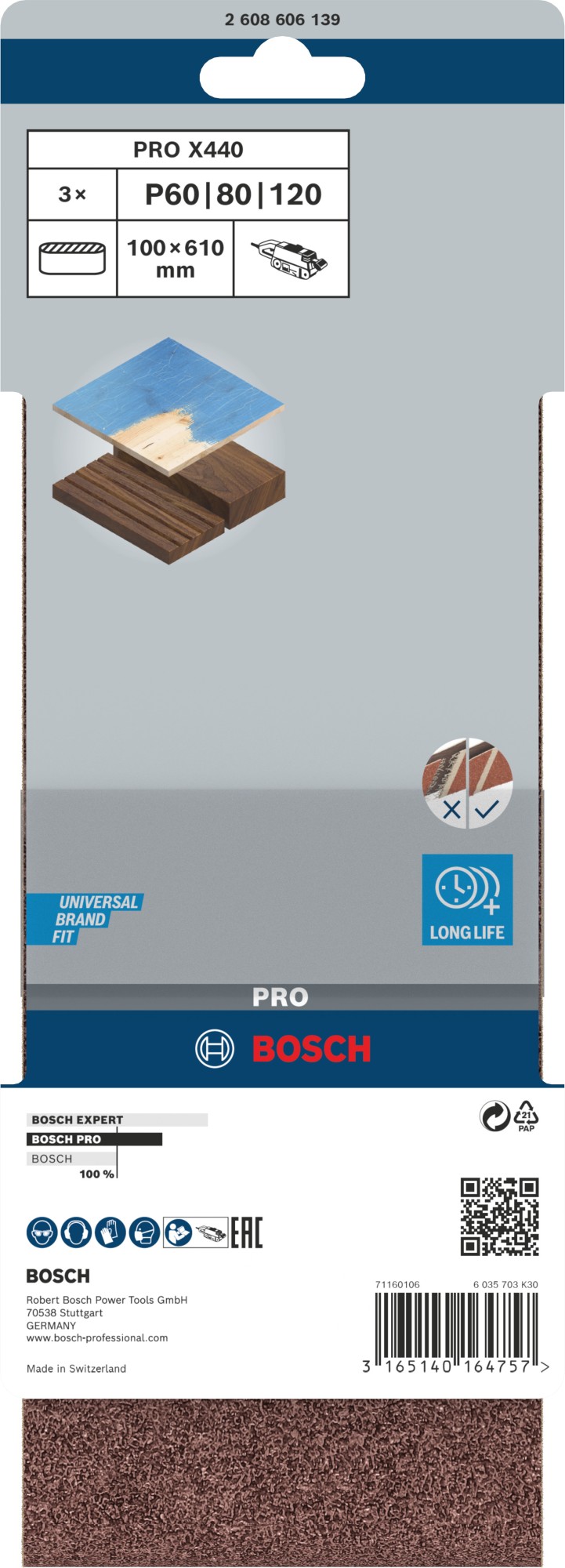 Banda de lija PRO X440, 100 x 610 mm, G60, G80, G100, 3 unidades