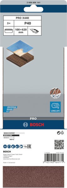 Banda de lija PRO X440, 100 x 620 mm, G40, 3 unidades