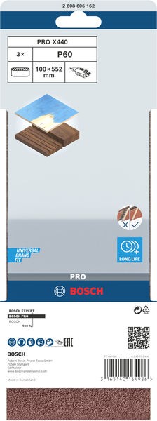 Banda de lija PRO X440, 100 x 552 mm, G60, 3 unidades
