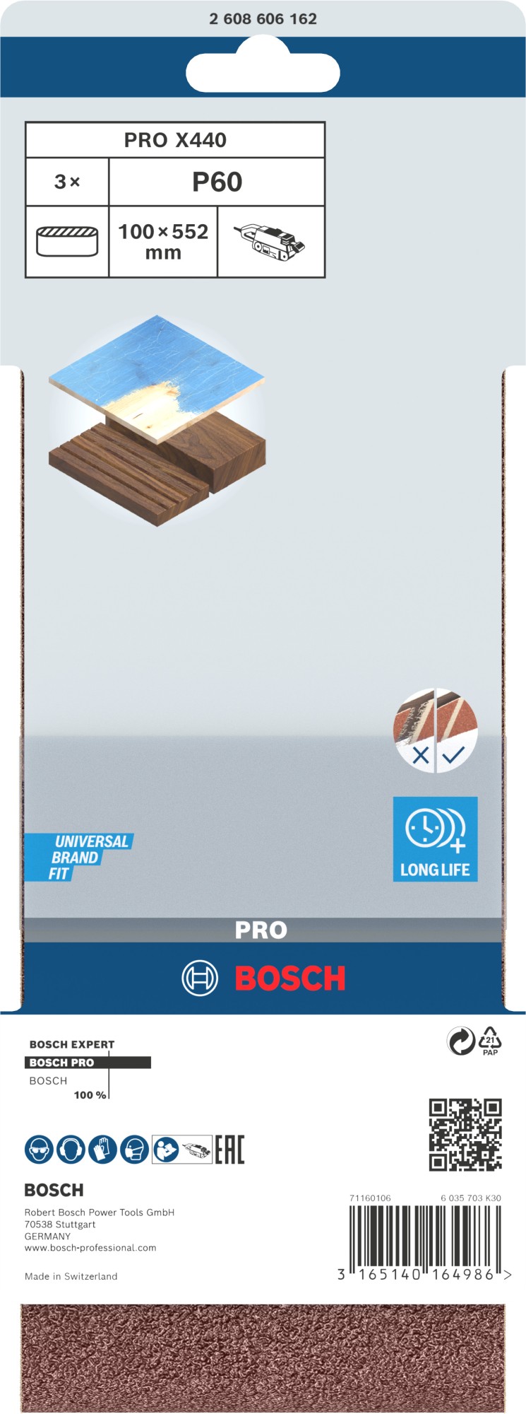 Banda de lija PRO X440, 100 x 552 mm, G60, 3 unidades