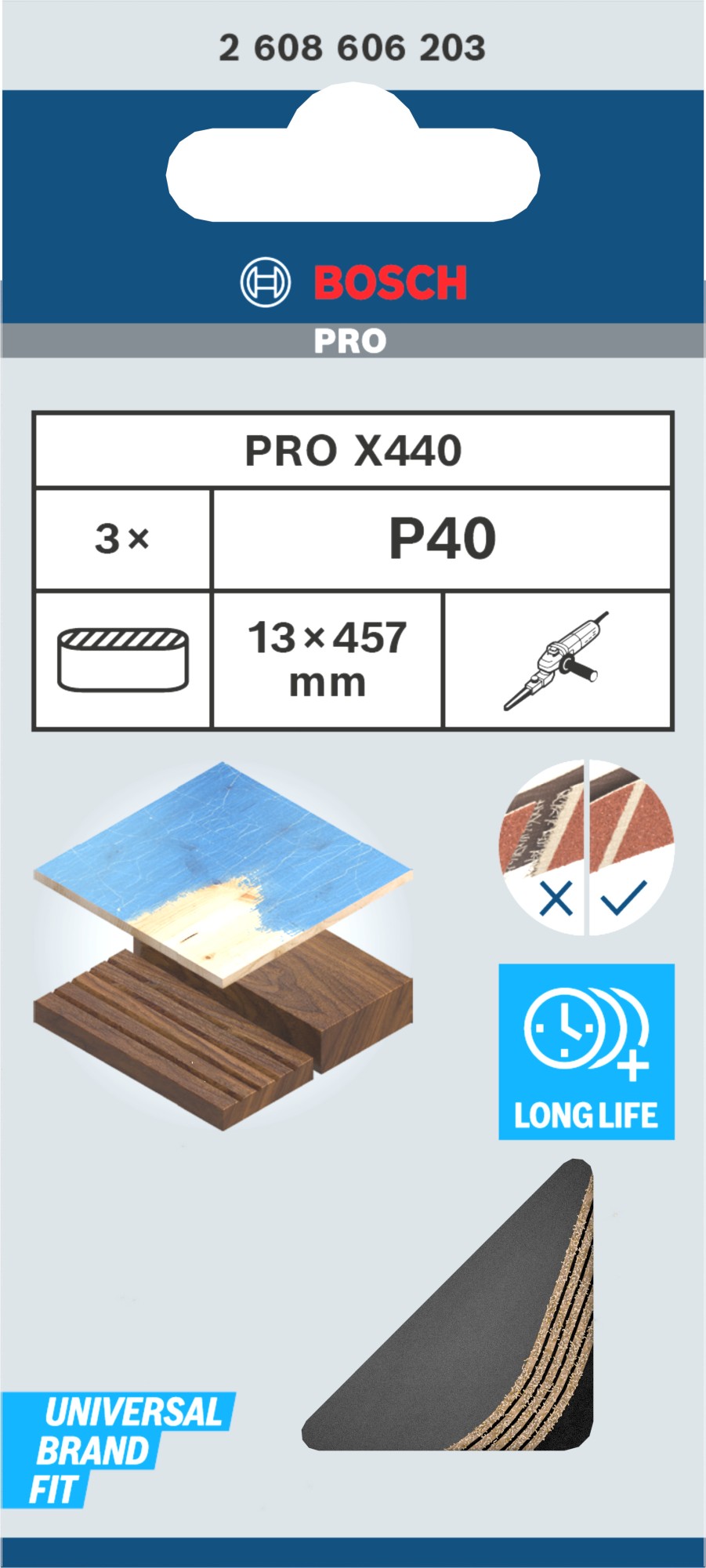 Banda de lija PRO X440, 13 x 457 mm, G40, 3 unidades