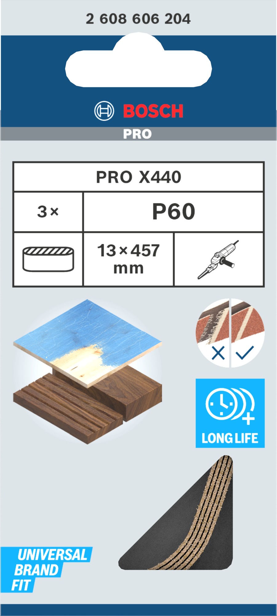 Banda de lija PRO X440, 13 x 457 mm, G60, 3 unidades