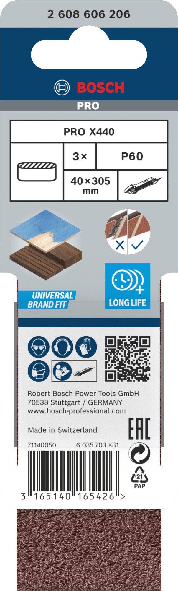 Banda de lija PRO X440, 40 x 305 mm, G60, 3 unidades