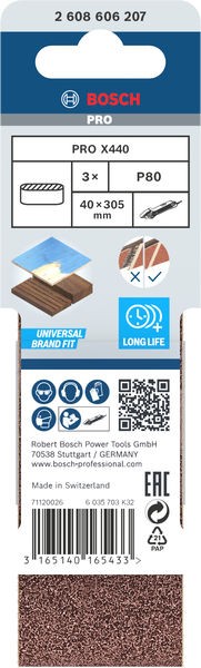 Banda de lija PRO X440, 40 x 305 mm, G80, 50 unidades